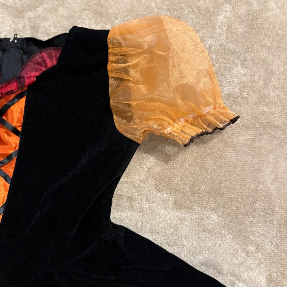 Chasing Fireflies Girls Halloween Costume Dress Black Velvet Orange Size 10